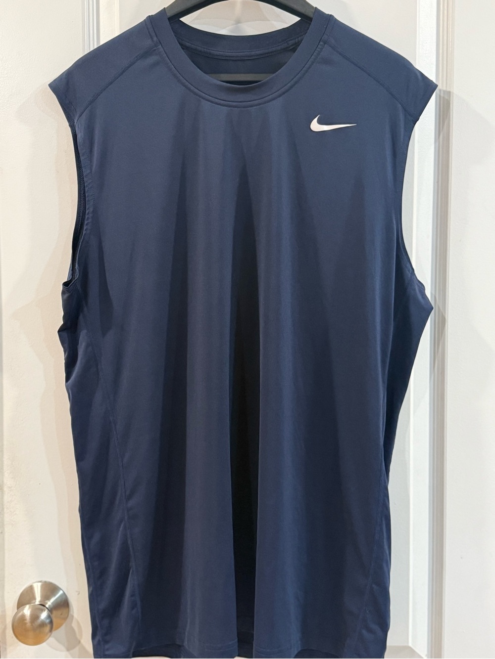 Nike Dri Fit Men’s Navy Sleeveless Swim/Training Tank with White Swoosh